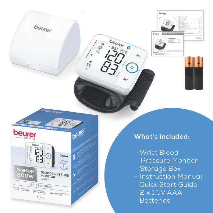 Bluetooth Wrist Blood Pressure Monitor, Premium 800W