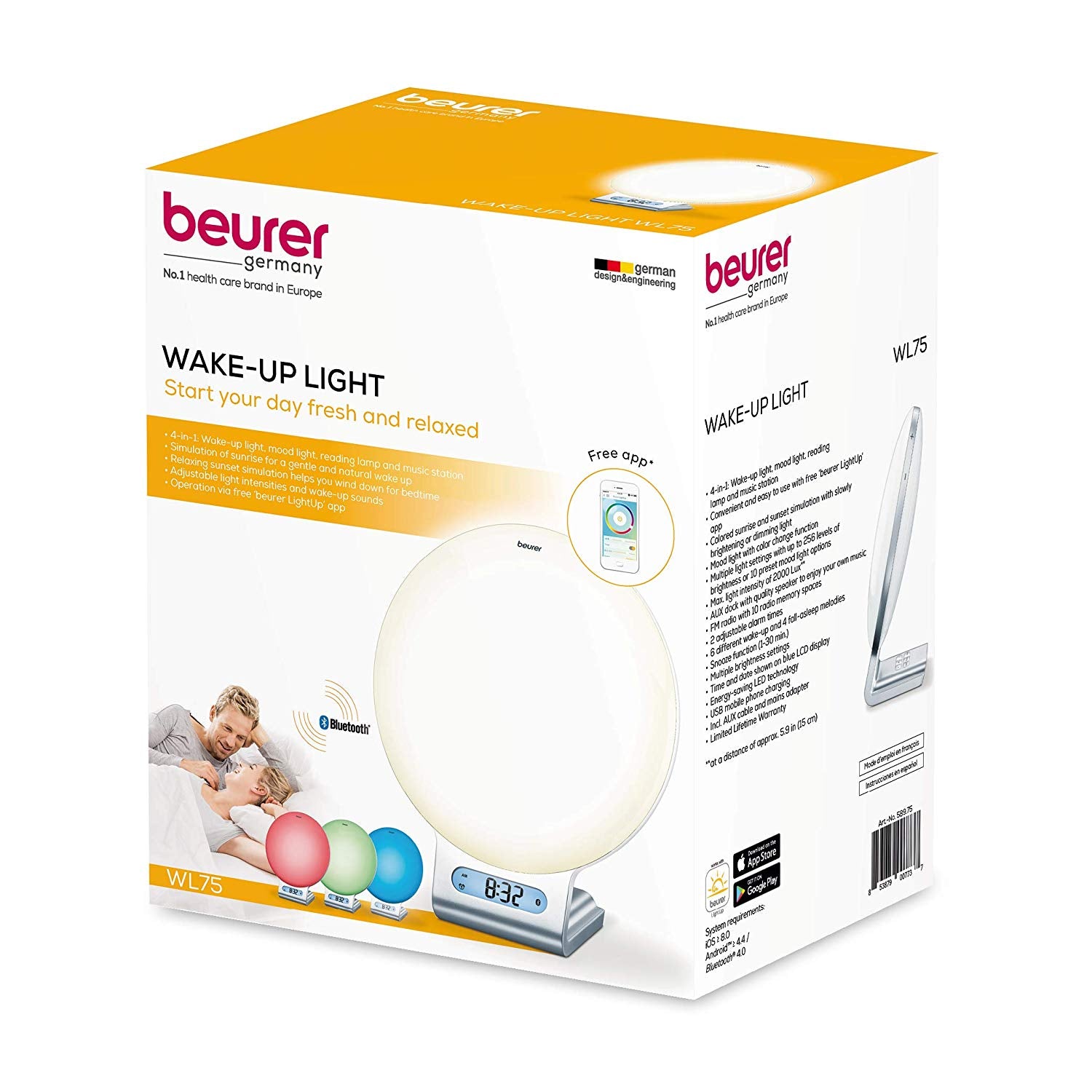 Beurer - Radio réveil lumineux connecté via l'application LightUp Beurer WL  75 - Ampoule de luminothérapie - Rue du Commerce