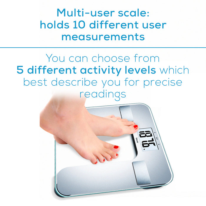 Beurer Silver Body Fat Analyzer Scale, BF130 multi use scale with 5 activity levels